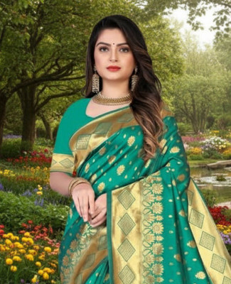 PARAMPARA CREATION Embroidered Banarasi Pure Silk Saree(Light Green)