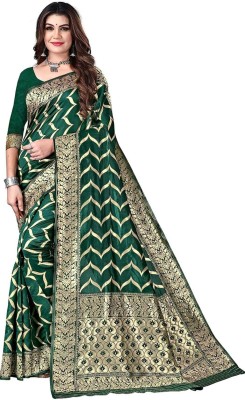 Khodiyar silk Digital Print Kanjivaram Silk Blend Saree(Dark Green)