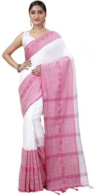 Ruuprekha Woven Handloom Pure Cotton Saree(White, Pink)