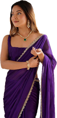 Sataz Self Design Pre Draped Saree Georgette Saree(Purple)