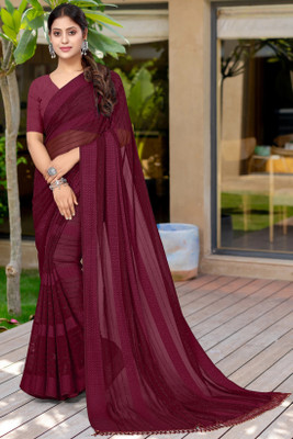 MIRCHI FASHION Solid/Plain, Embellished Bollywood Georgette Saree(Maroon)
