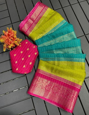 sadika Woven, Striped Kanjivaram Jacquard, Silk Blend Saree(Multicolor)