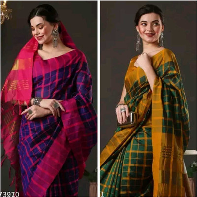 JK ETHNIC WEAR Self Design Chanderi Cotton Silk Saree(Pack of 2, Multicolor)