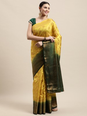 Vastrame Woven Daily Wear Jacquard, Cotton Silk Saree(Yellow, Pink)