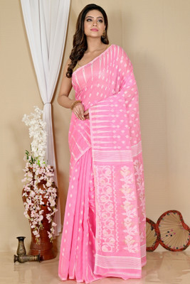 DPTEXTILE Woven Jamdani Cotton Blend Saree(Pink)