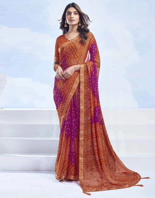 Panchvati NX Printed Bandhani Georgette Saree(Pink, Orange)