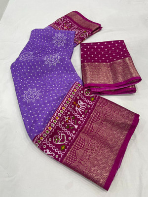 Dori Printed Patola Silk Blend Saree(Purple)