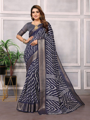 Moda Rapido Printed Bollywood Cotton Blend Saree(Dark Blue)