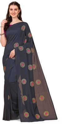 Indian Fashionista Embroidered Mysore Jute Silk Saree(Black)
