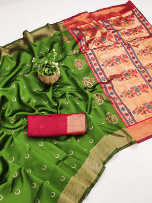 VASTUKALA Woven Kanjivaram Pure Silk, Art Silk Saree(Light Green)