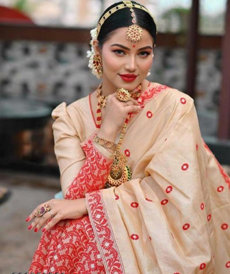 ROSEVILLA Applique Mekhela Chador Silk Blend Saree(Cream)