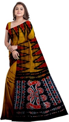 RJSC Printed Handloom Cotton Blend Saree(Mustard)