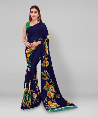 kashvi sarees Floral Print Bollywood Georgette Saree(Dark Blue)