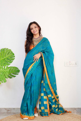 JASU CREATION Printed Handloom Pure Cotton Saree(Blue)