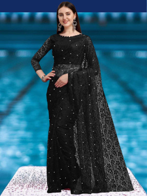 NORAFLEX Self Design Bollywood Net Saree(Black)