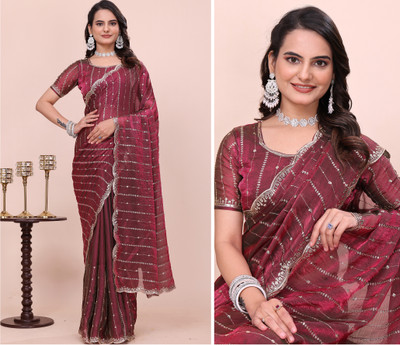 K 5 FASHION Self Design, Embellished Bollywood Jimmy choo Saree(Pink)