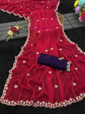 Zari and Ziba Embroidered Bollywood Jimmy choo Saree(Red)