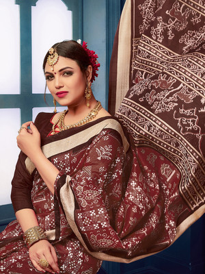 Divastri Printed Sambalpuri Silk Blend Saree(Brown)