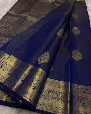 MIRMAN Woven Banarasi Pure Silk Saree(Dark Blue)