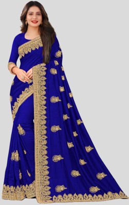 Trijal Fab Embroidered Bollywood Silk Blend Saree(Dark Blue)