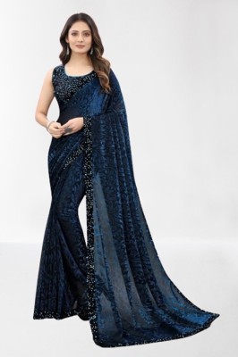 HouseOfCommon Embellished Bollywood Lycra Blend Saree(Blue)