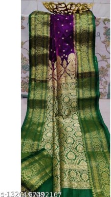 Banaras silk palace Embroidered Banarasi Satin Saree(Purple)