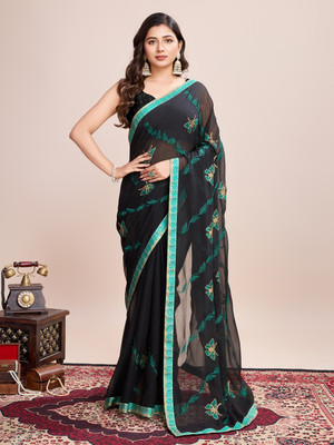 VM Selling Hub Embroidered Bollywood Georgette Saree(Green)