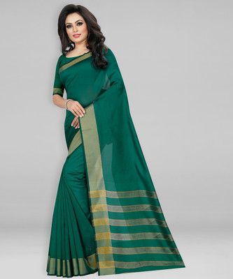 Divastri Solid/Plain Bollywood Cotton Silk Saree(Green)