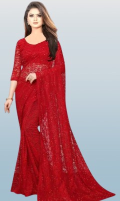 SwiftStyle Solid/Plain Bollywood Net Saree(Red)