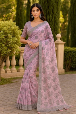 aamya fashion Embroidered, Self Design Bollywood Georgette Saree(Pink)