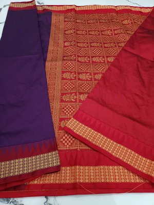 ajmera fashion Temple Border, Solid/Plain Sambalpuri Pure Silk Saree(Purple)