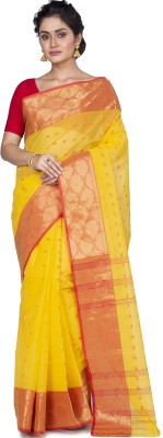 PuJoy Woven Tant Pure Cotton Saree(Yellow)