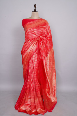 Apnisha Self Design Banarasi Jacquard Saree(Red)