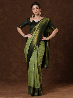 Sareemall Woven Maheshwari Cotton Blend Saree(Light Green)