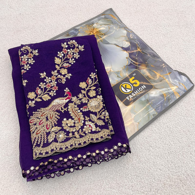 K 5 FASHION Embroidered, Solid/Plain Bollywood Tissue Saree(Magenta)