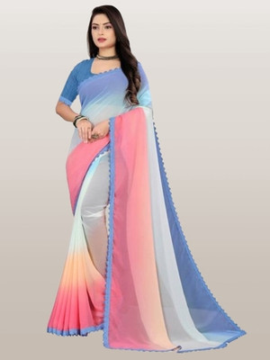 SNIXTY Color Block Bollywood Georgette Saree(Multicolor)