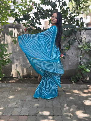 Online Bazaaar Printed Bollywood Georgette Saree(Light Blue)