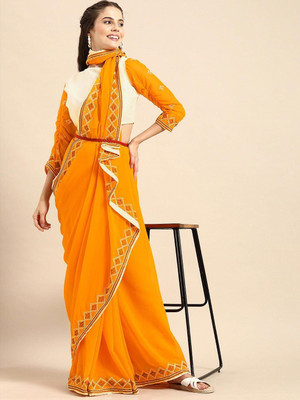 Sangria Printed Daily Wear Georgette Saree(Mustard)