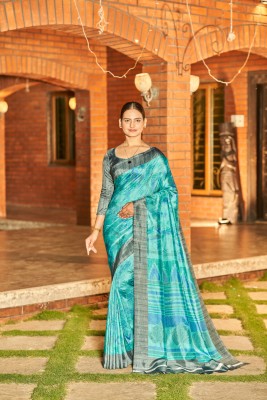 Elite Fashion Printed Bollywood Crepe Saree(Light Blue)