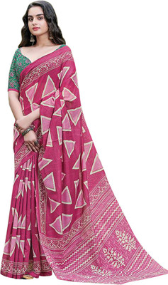 Magenta Pink Cotton Saree Printed Daily Wear Cotton Blend Saree(Pink)