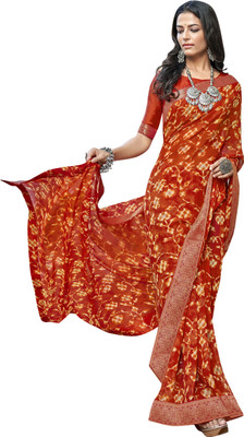 Pbs Prints Floral Print Bollywood Georgette Saree(Orange)