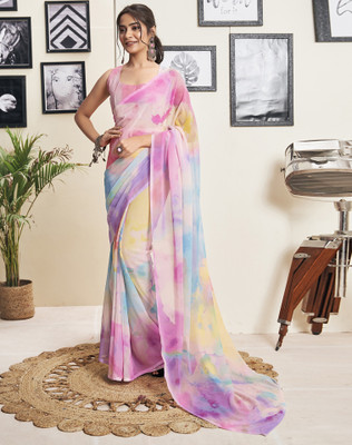 Divastri Printed Bollywood Georgette Saree(Pink, Multicolor)