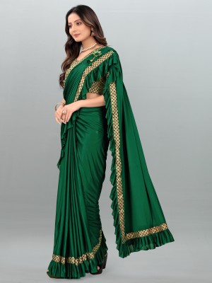 ANAYA Solid/Plain Daily Wear Lycra Blend Saree(Green)