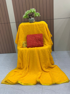 ELEGANCE FAB Polka Print Daily Wear Chiffon Saree(Yellow)