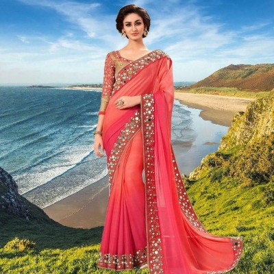 SARTHI FASHION HUB Embellished Kanjivaram Georgette Saree(Orange)