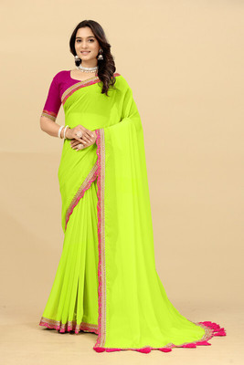 Amavii Embroidered, Solid/Plain Bollywood Georgette Saree(Light Green)