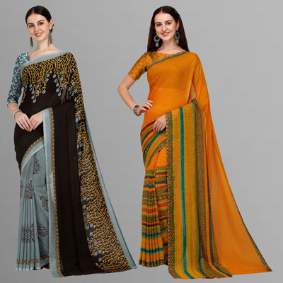 kashvi sarees Printed Daily Wear Georgette Saree(Pack of 2, Brown, Orange)
