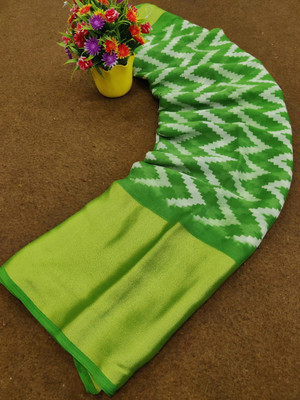 Sonika Geometric Print Bollywood Chiffon Saree(Light Green)