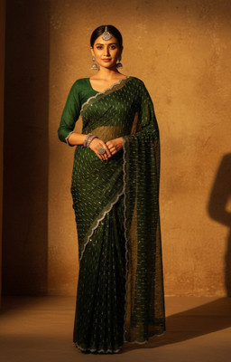 Sudev fashion Embellished Bollywood Net Saree(Green)
