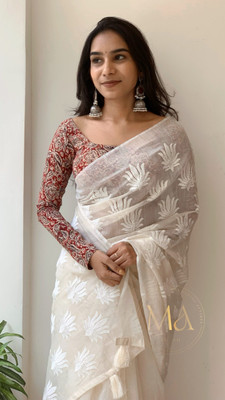 Julee Embroidered Chanderi Chanderi Saree(Cream)
